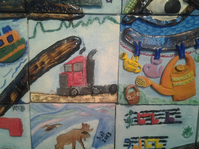 Close up of some tiles in the mosaic.