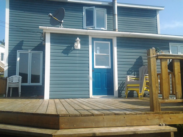 Oasis by the Sea, deck overlooks Stag Harbour, Fogo Island.