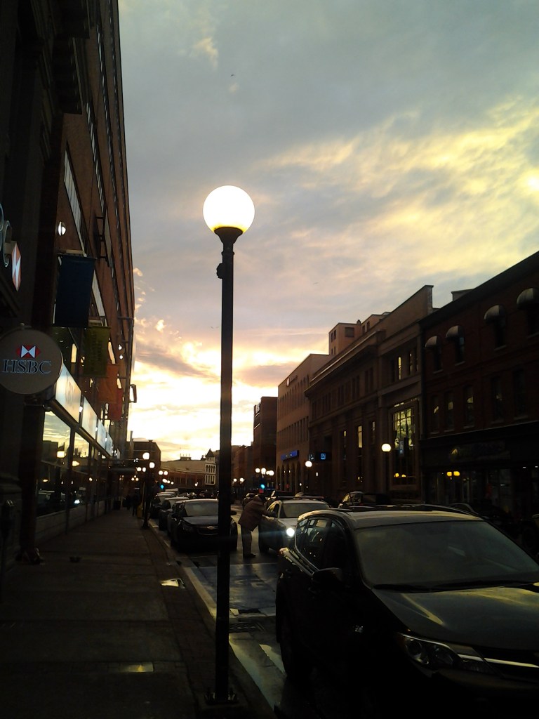 Great sunset on Water Street, St. John's, NL