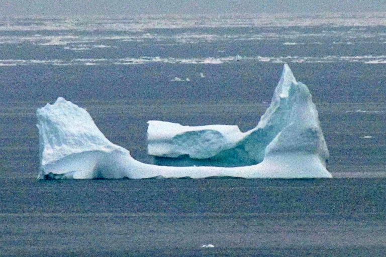 A telephoto lense helped Peggy Linfield capture this iceberg far off shore. Used with permission of Peggy Linfield.