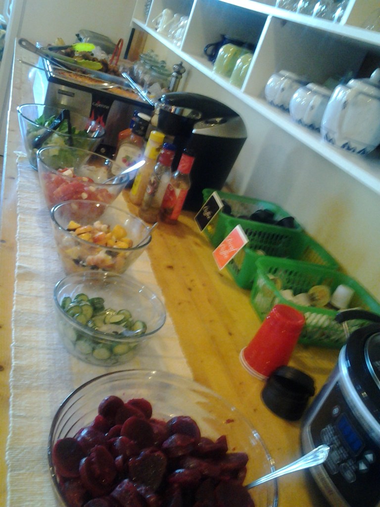 Because only a small number of guests were in, the salads were prepared in small amounts but with such variety there was food left over.