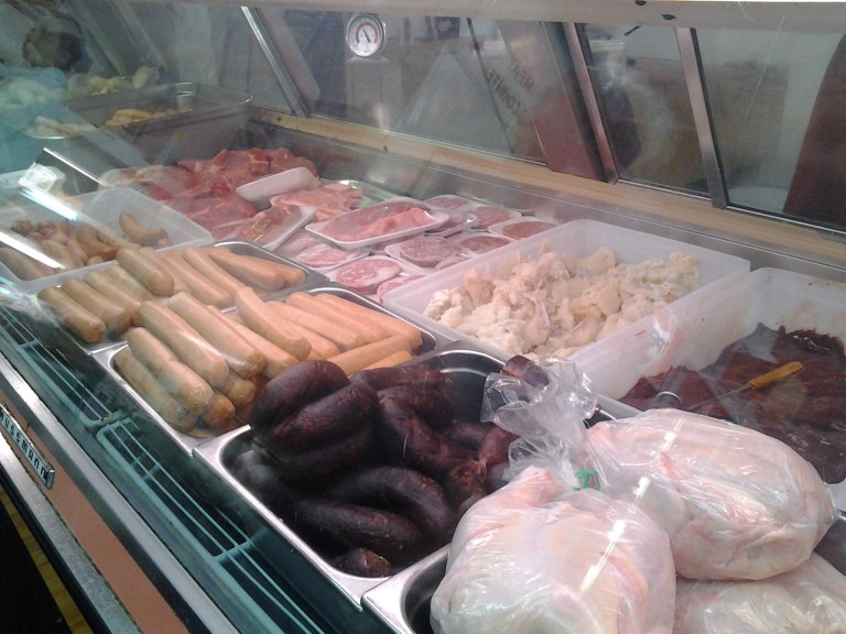 Hallidays Meat Masters, St. John's, NL White and blood puddings and head cheese made in store as well as various sausages. 